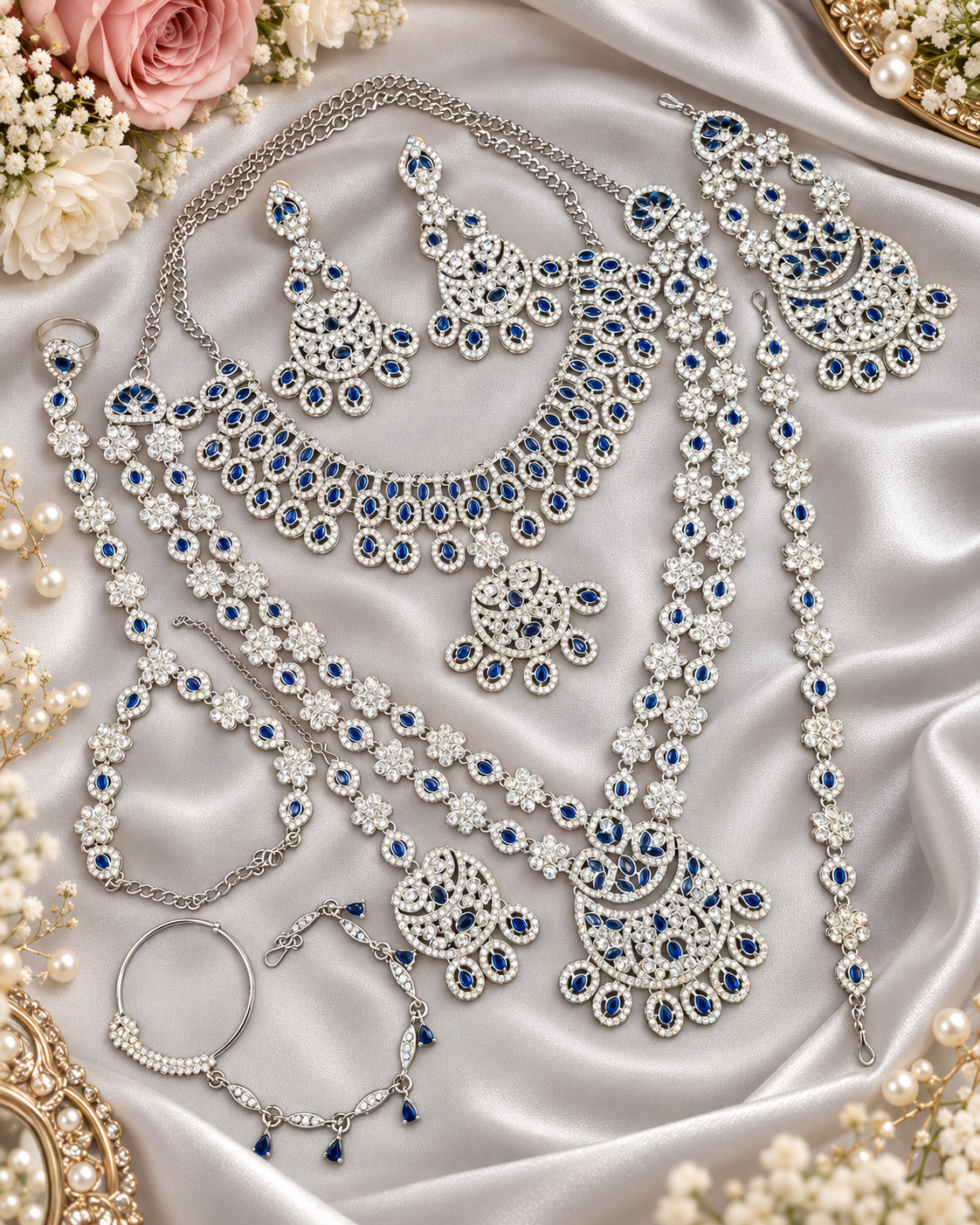 Rhodium-Plated Complete Bridal Jewellery Set